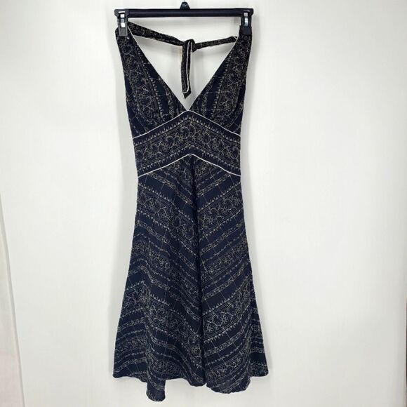 WHBM Black Halter Dress with White Embroidery All Over Back Zipper Closure - Picture 1 of 6